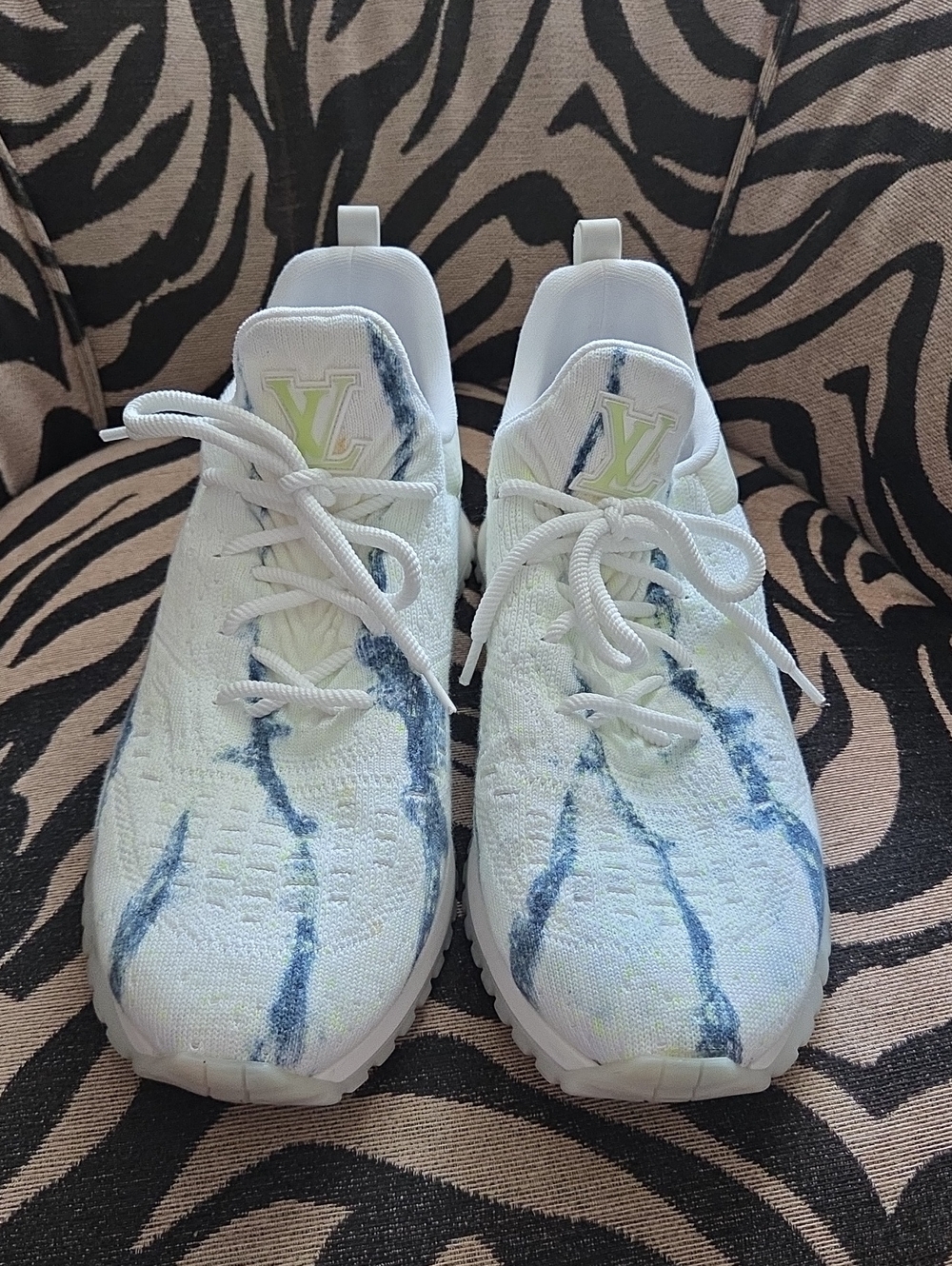 Louis Vuitton White Sneakers with Blue Marble Accents